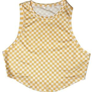 NWT Miss Sparkling Yellow and White Checkered Crop Top Tank